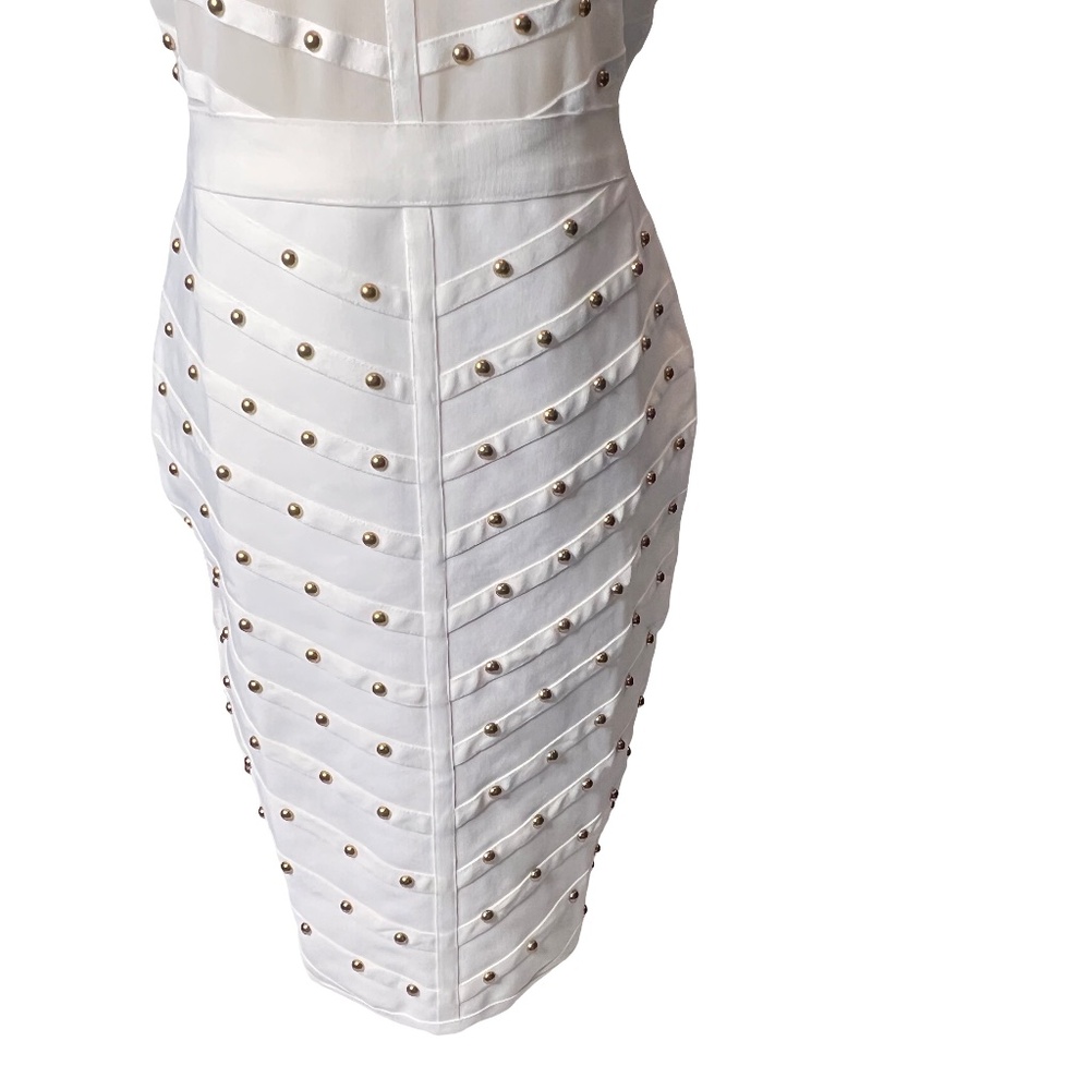 #A097 FT INC Romantic White Studded Vintage Bodycon Dress NWT XL - Picture 13 of 13